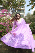 LUXURIOUS LAVENDER GEORGETTE ANARKALI SUIT SET WITH LAKHNAWI WORK
