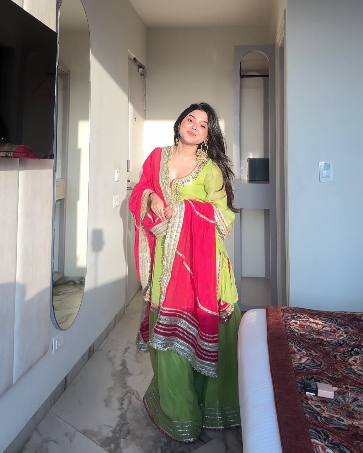 MOST TRENDING PARROT GREEN COLOR EMBROIDERY SEQUENCE WORK SHARARA SUIT SET OF 3