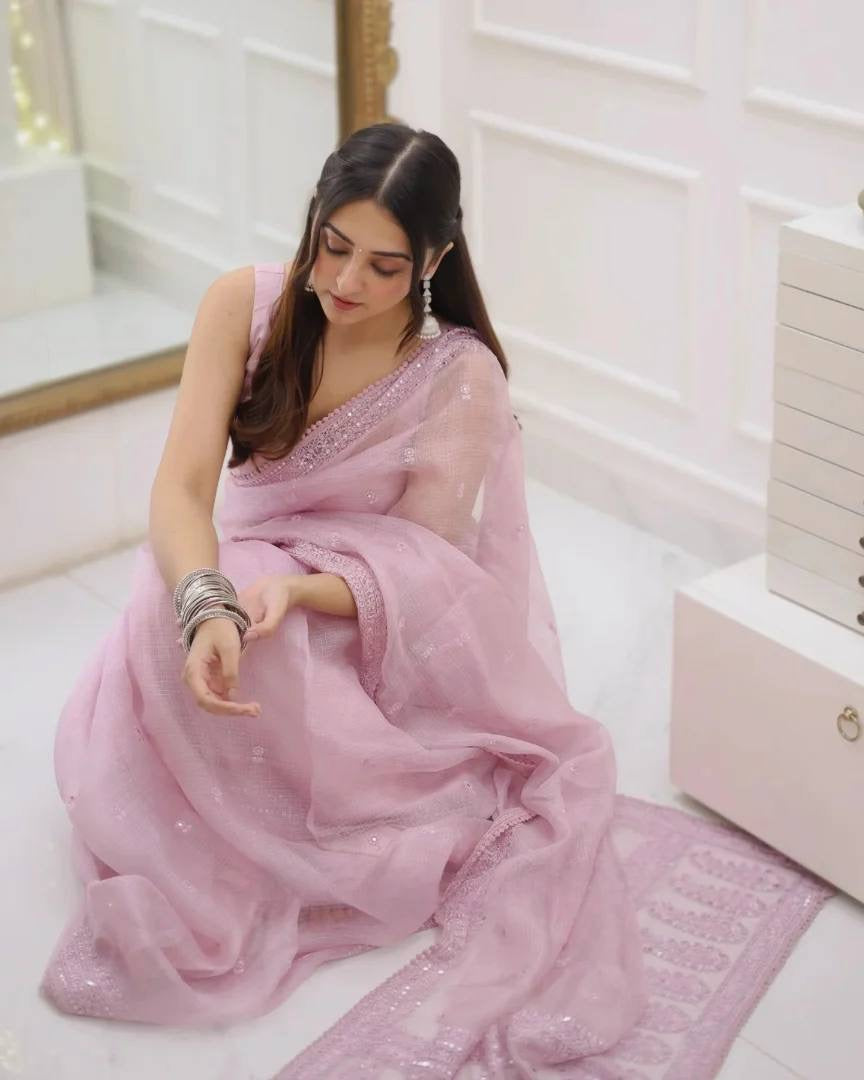 DESIGNER LOOK PINK COLOR KOTA CHEX SAREE