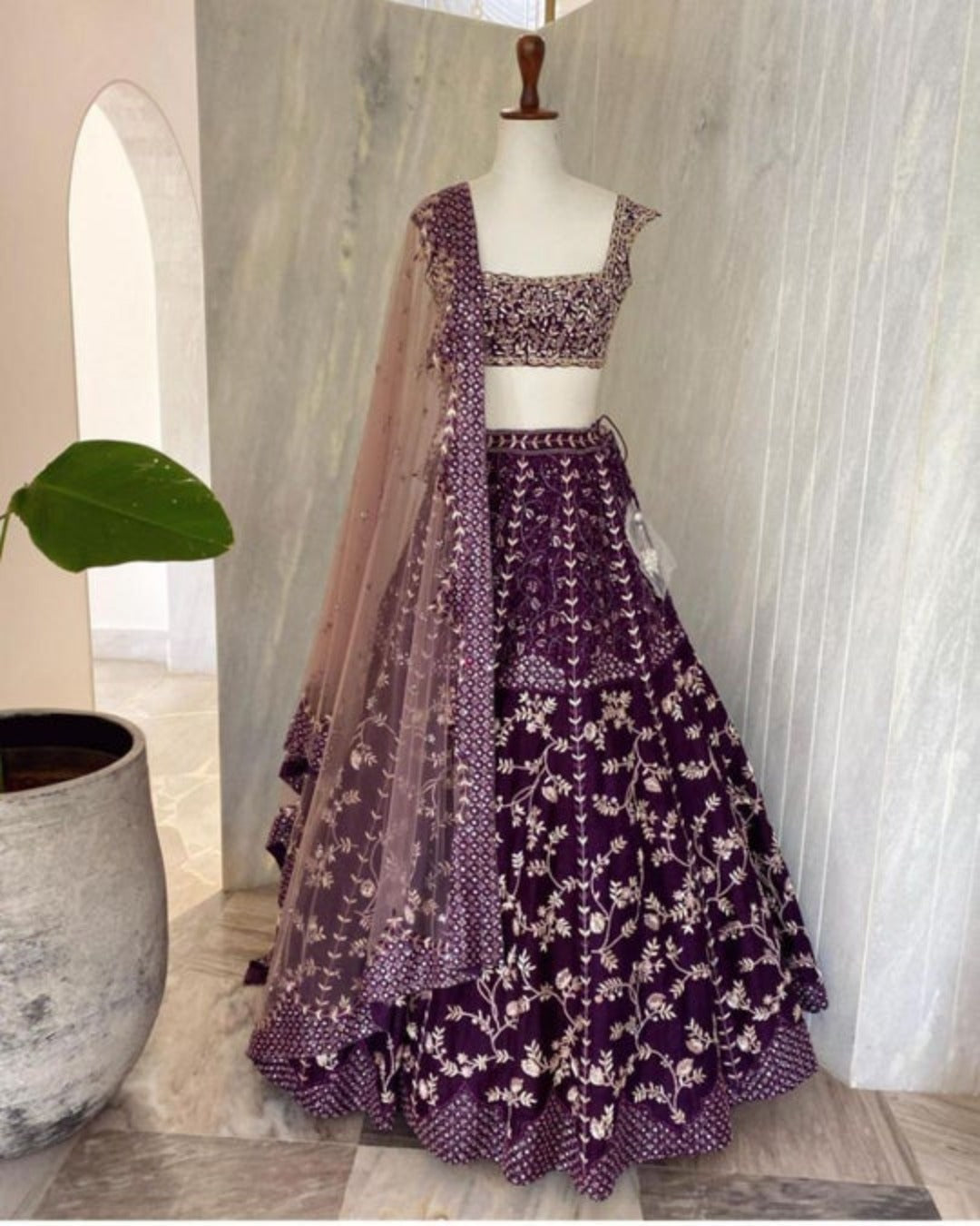 STUNNING PURPLE COLOR TAFFETA SILK FABRIC HEAVY WORK LEHENGA CHOLI