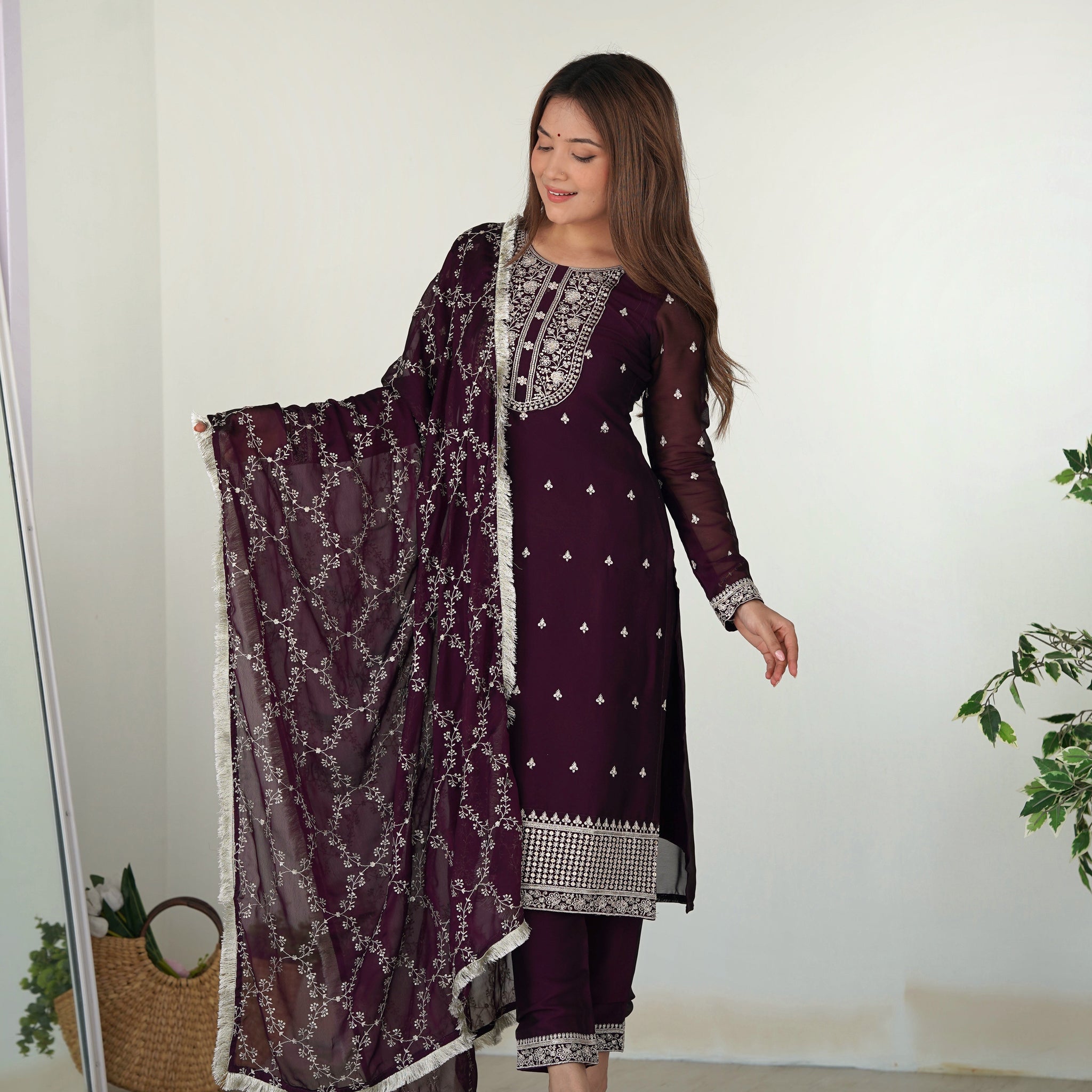 BEAUTIFUL WINE COLOR RANGOLI SILK ANARKALI SUIT SER OF 3