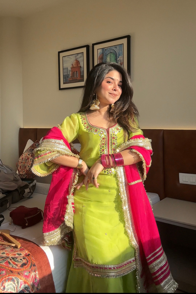 MOST TRENDING PARROT GREEN COLOR EMBROIDERY SEQUENCE WORK SHARARA SUIT SET OF 3