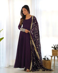 ELEGANT WINE GEORGETTE GOWN SET WITH DUPATTA - LUXURIOUS & CHIC