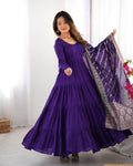 PURPLE ROMAN SILK FOUR-LAYER ANARKALI GOWN SET