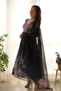 SOPHISTICATED BLACK ORGANZA SILK ANARKALI SUIT SET - PERFECT CHOICE