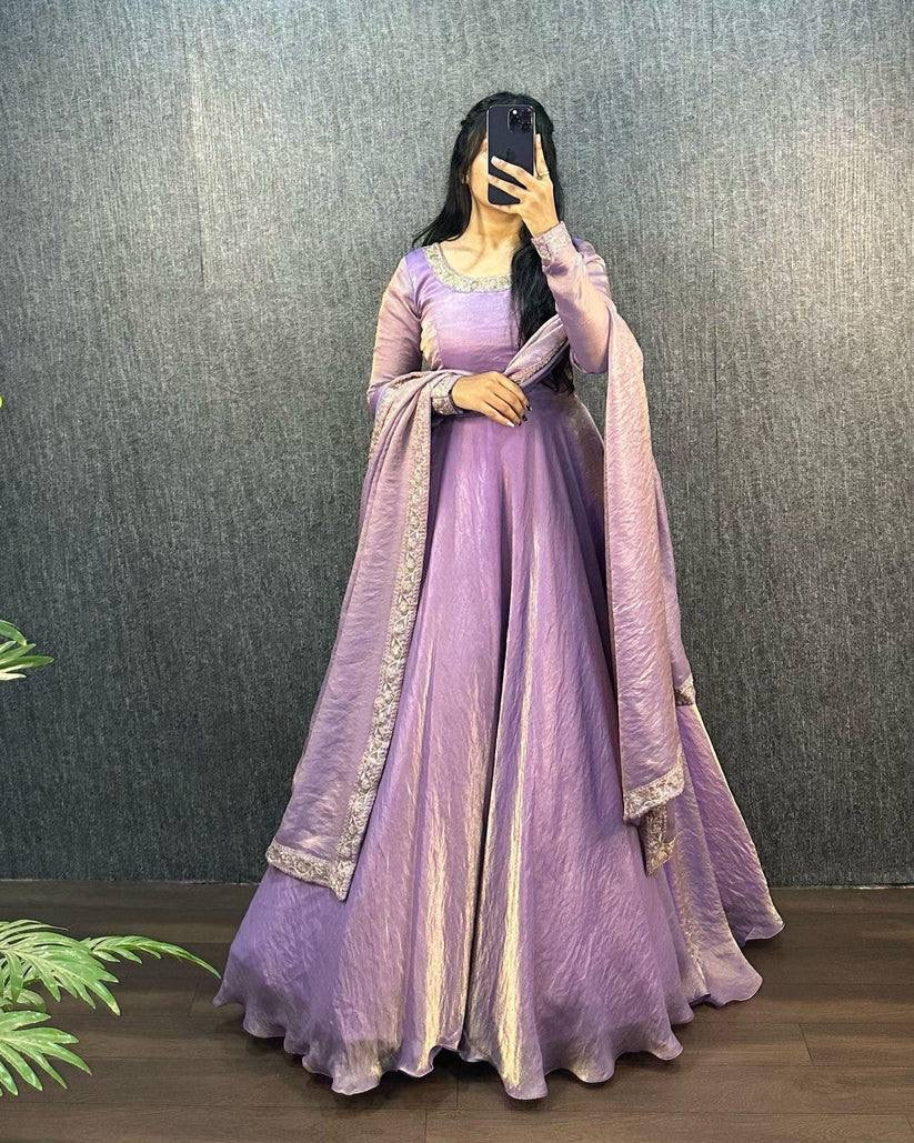 LAVENDER CLOLOR HEAVY FANDY SILK WITH EMBROIDERY SEQUENCE WORK