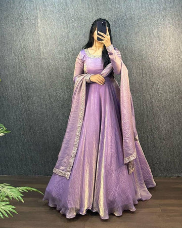 LAVENDER CLOLOR HEAVY FANDY SILK WITH EMBROIDERY SEQUENCE WORK