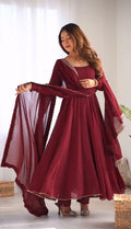 MAROON COLOR GEORGETTE BASE EMBROIDERY WORK ANARKALI SUIT SET OF 3