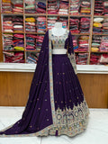 DARK PURPLE COLOR VICHITRA SILK BASE WEDDING SPECIAL FULLY STITCHED LEHENGA CHOLI