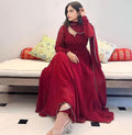 MAROON FAXU GEORGETTE BASE ANARKALI SUIT SET OF - 3