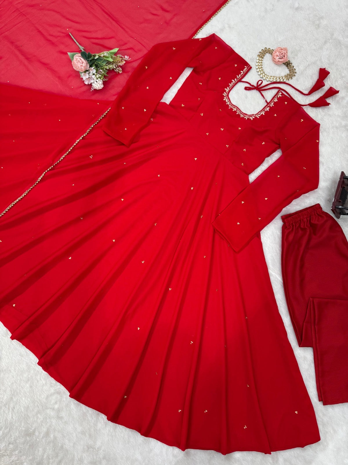 RED COLOR HAND WORK ANARKALI SUIT WITH DUPATTA