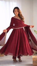 MAROON COLOR GEORGETTE BASE EMBROIDERY WORK ANARKALI SUIT SET OF 3