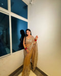 KRITIKA SINGH IN GOLDEN SOFT NET BEAUTIFUL DESIGNER SAREE