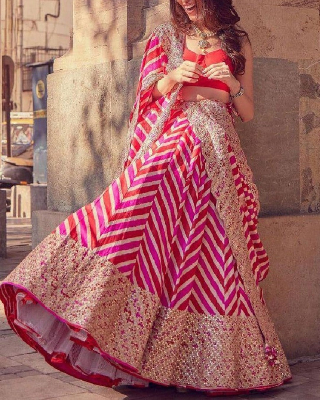 PINK COLORED SEQUENCE EMBROIDERY WORK DESIGNER LEHENGA CHOLI