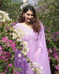 LUXURIOUS LAVENDER GEORGETTE ANARKALI SUIT SET WITH LAKHNAWI WORK