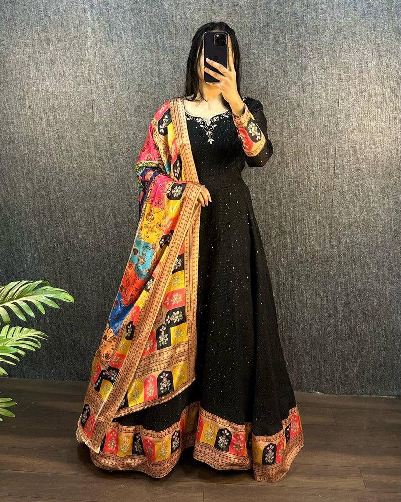 BLACK COLOR GEORGETTE BASE HANDWORK GOWN WITH DUPATTA
