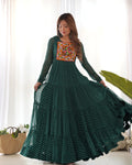 BOTTLE GREEN PURE SOFT FOX GEORGETTE ANARKALI GOWN WITH HUGE FLAIR