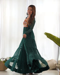 BOTTLE GREEN PURE SOFT FOX GEORGETTE ANARKALI GOWN WITH HUGE FLAIR