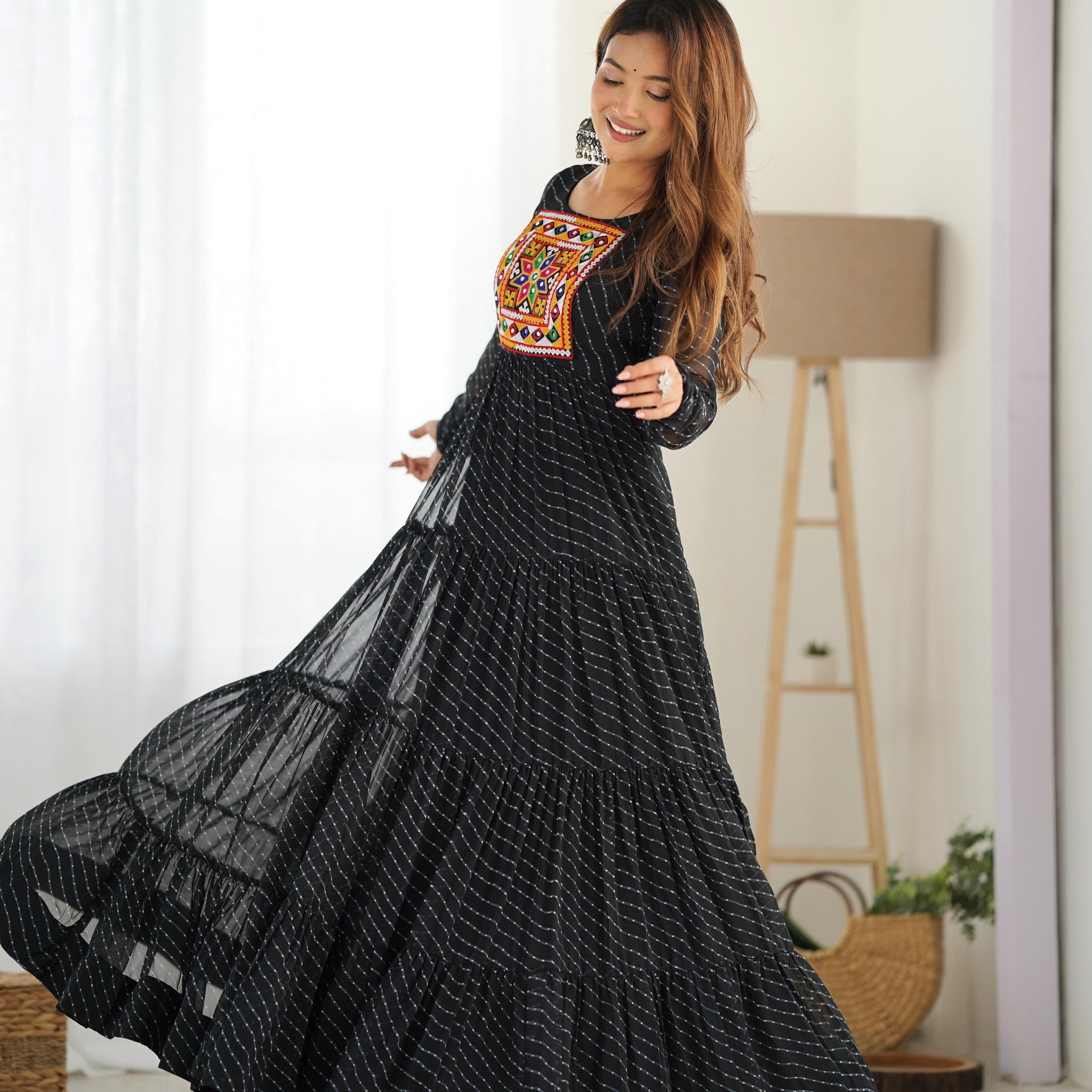 BLACK PURE SOFT FOX GEORGETTE ANARKALI GOWN WITH HUGE FLAIR