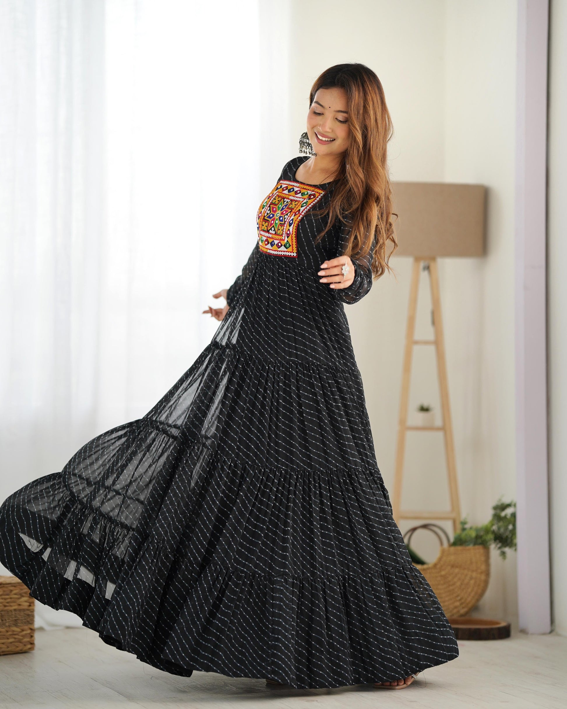 BLACK PURE SOFT FOX GEORGETTE ANARKALI GOWN WITH HUGE FLAIR