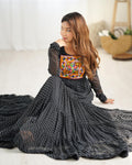 BLACK PURE SOFT FOX GEORGETTE ANARKALI GOWN WITH HUGE FLAIR