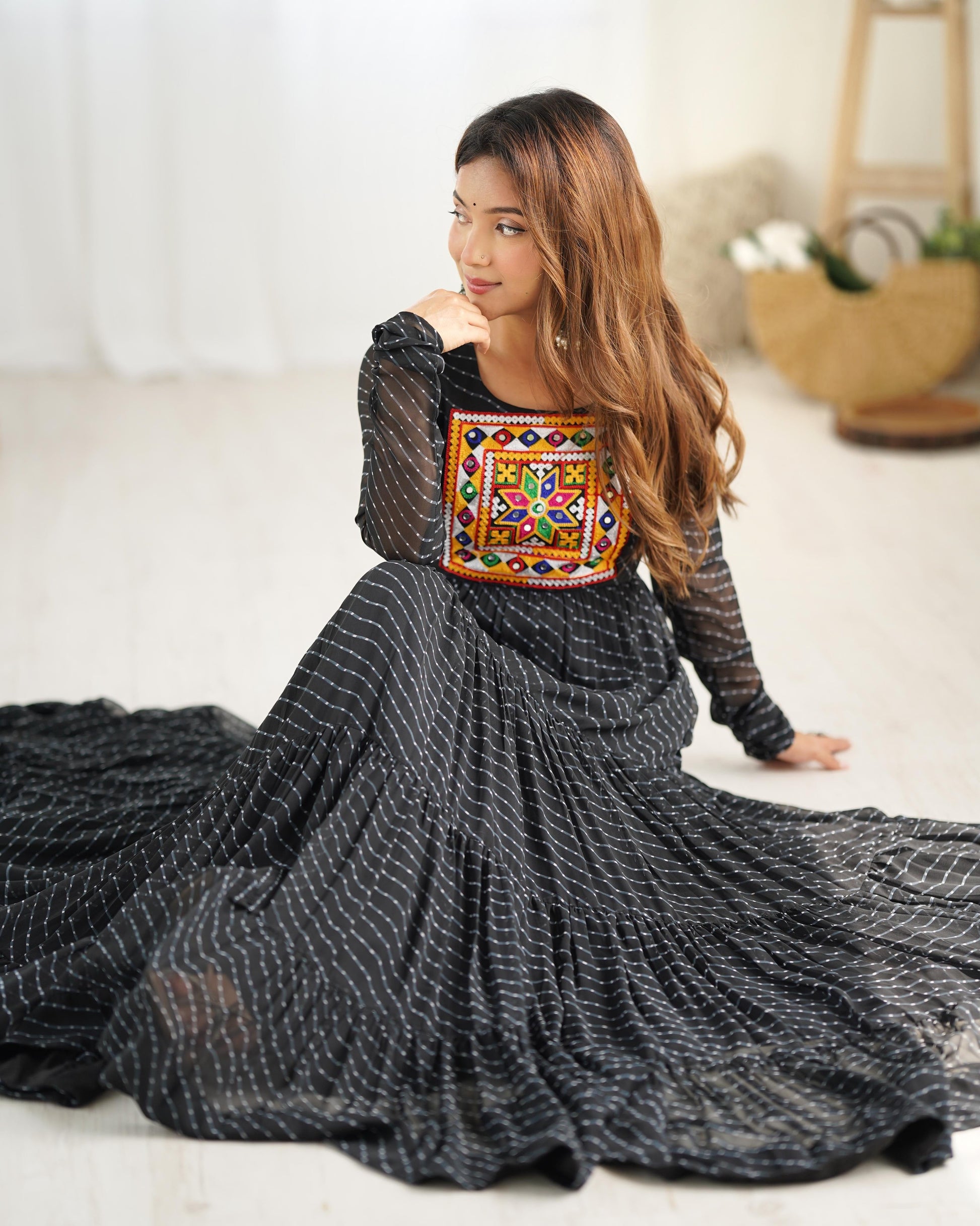 BLACK PURE SOFT FOX GEORGETTE ANARKALI GOWN WITH HUGE FLAIR