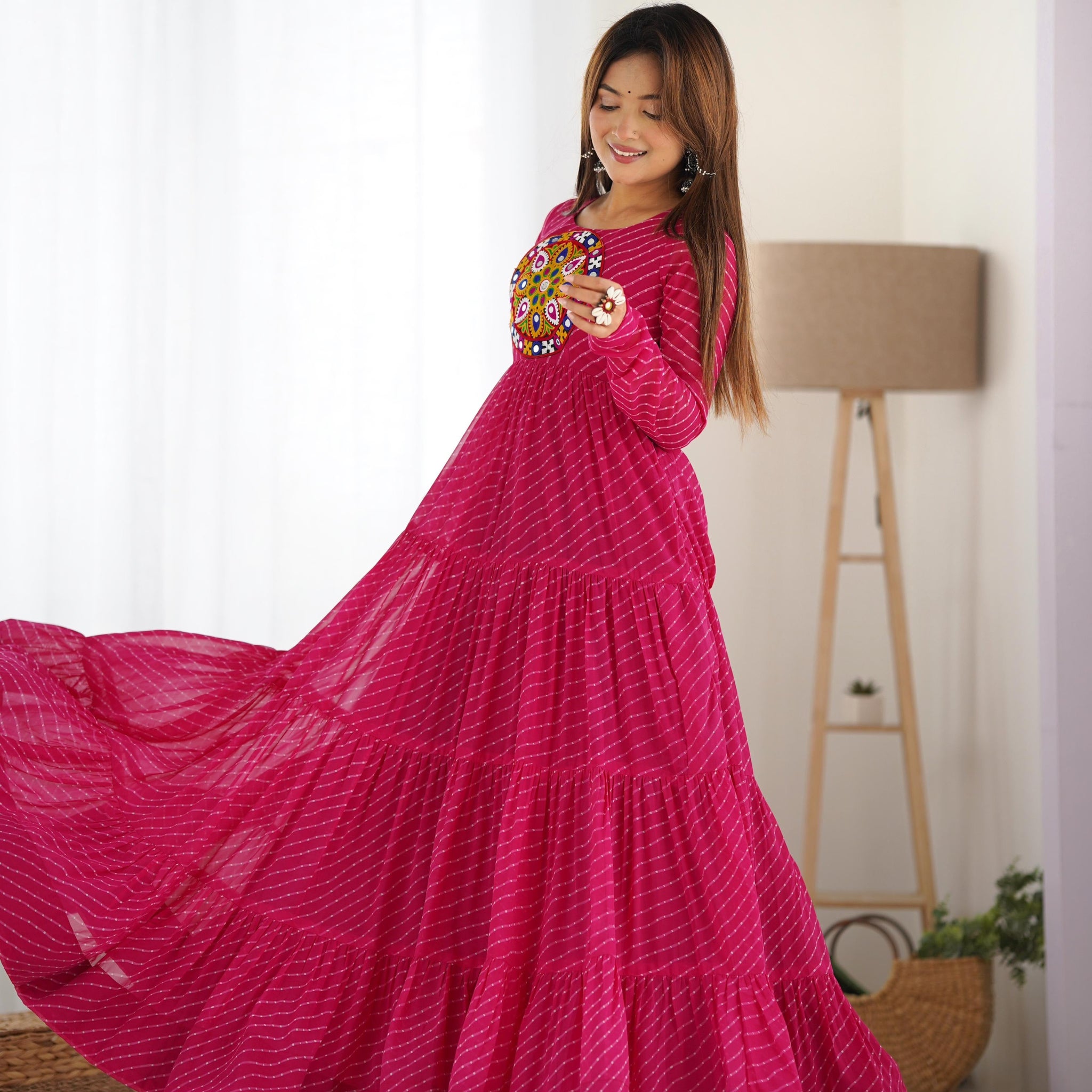 RANI PINK PURE SOFT FOX GEORGETTE ANARKALI GOWN WITH HUGE FLAIR