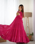 RANI PINK PURE SOFT FOX GEORGETTE ANARKALI GOWN WITH HUGE FLAIR