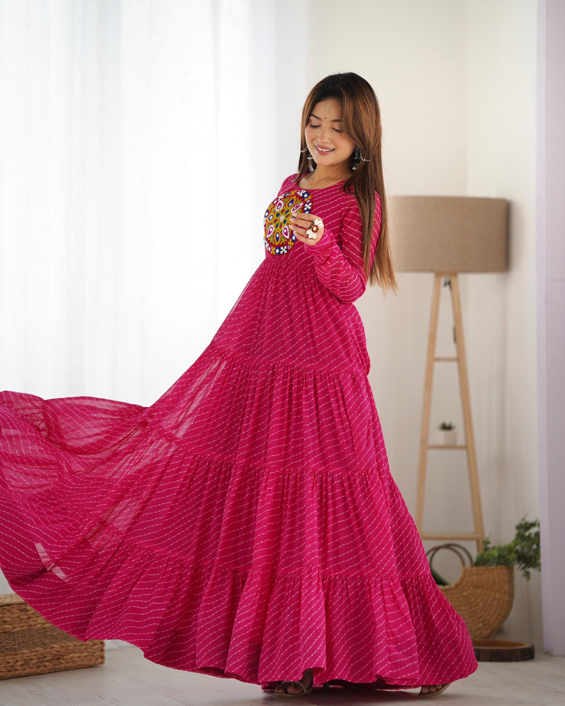 RANI PINK PURE SOFT FOX GEORGETTE ANARKALI GOWN WITH HUGE FLAIR