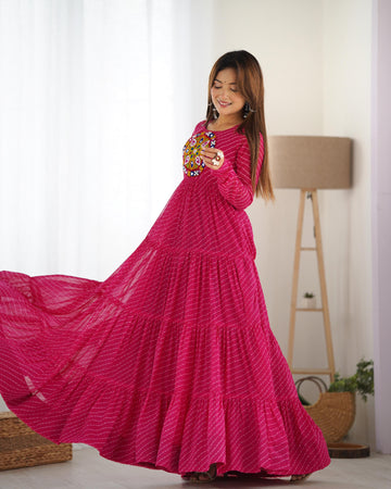 RANI PINK PURE SOFT FOX GEORGETTE ANARKALI GOWN WITH HUGE FLAIR