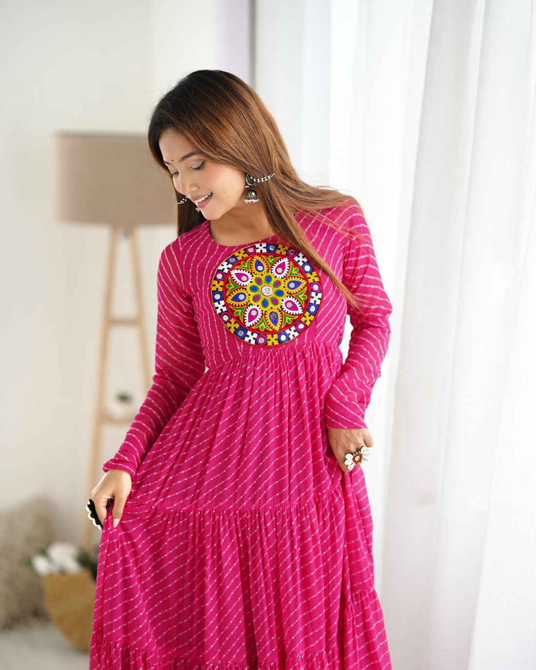 RANI PINK PURE SOFT FOX GEORGETTE ANARKALI GOWN WITH HUGE FLAIR