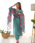 SEA GREEN PURE SOFT VISCOSE KURTA SUIT SET WITH DUPATTA & PANT
