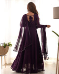 WINE PURE SOFT FOX GEORGETTE ANARKALI SUIT SET WITH HUGE FLAIR, DUPATTA & PANT