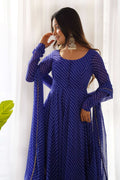 RICH ROYAL BLUE LEHERIYA PRINT GEORGETTE ANARKALI SUIT WITH DUPATTA
