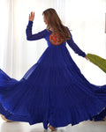 ROYAL BLUE PURE SOFT FOX GEORGETTE ANARKALI GOWN WITH HUGE FLAIR