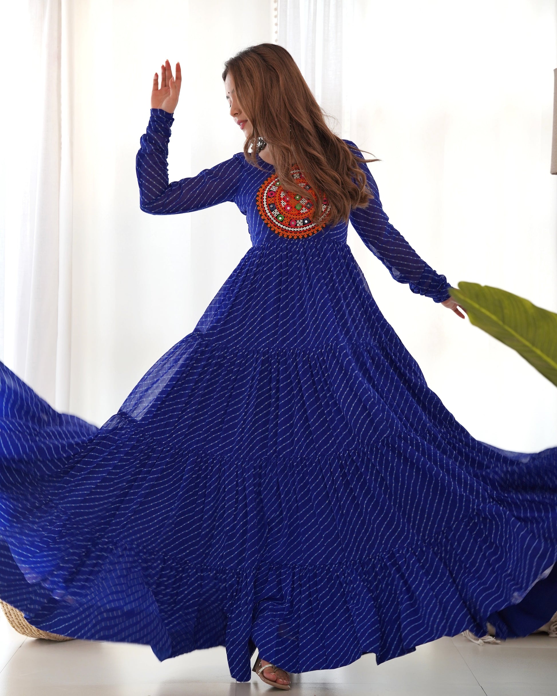 ROYAL BLUE PURE SOFT FOX GEORGETTE ANARKALI GOWN WITH HUGE FLAIR