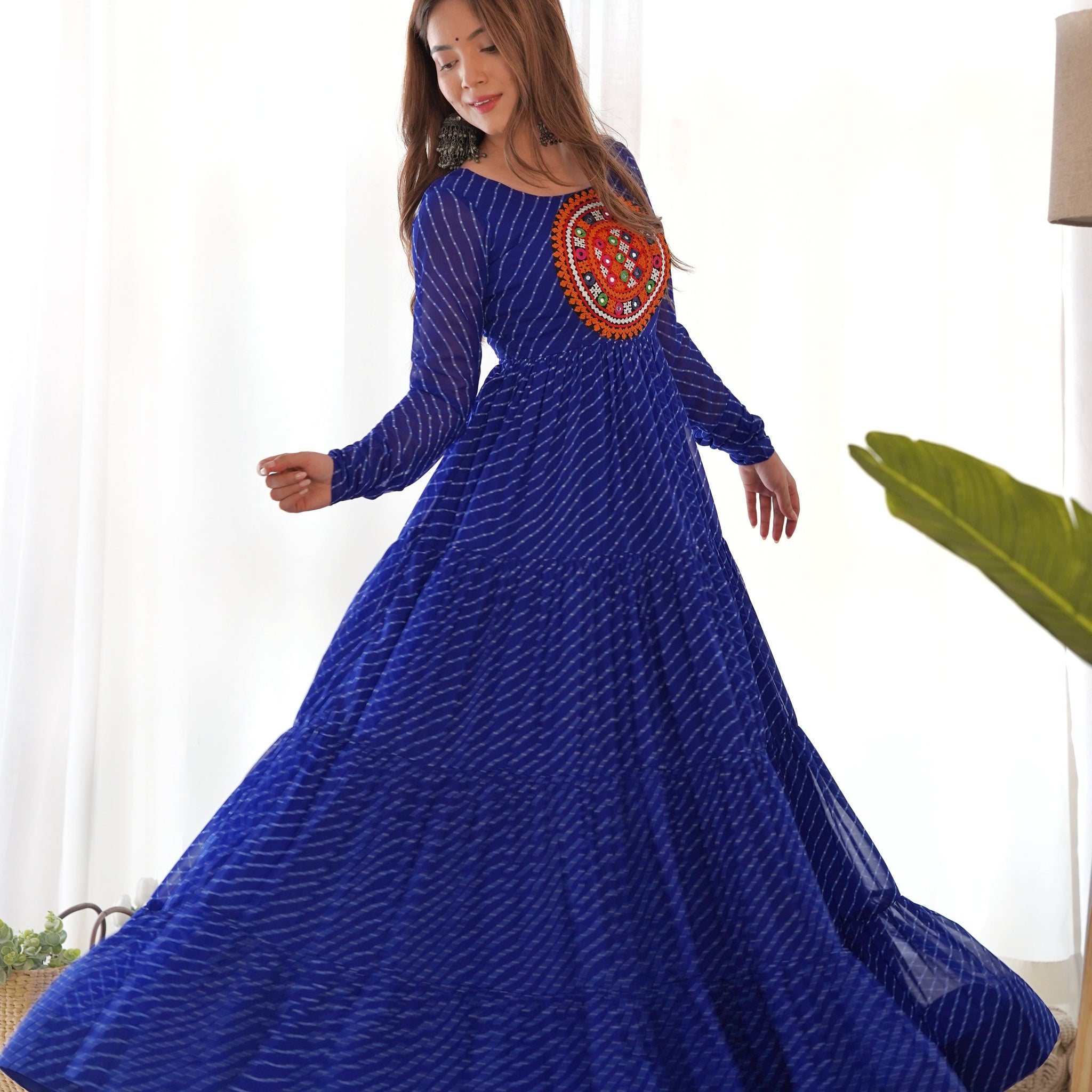 ROYAL BLUE PURE SOFT FOX GEORGETTE ANARKALI GOWN WITH HUGE FLAIR