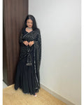 BLACK COLOR BEAUTIFUL SEQUENCE WORK LEHENGA SAREE WITH POTLI BAG