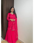 PINK COLOR BEAUTIFUL SEQUENCE WORK LEHENGA SAREE WITH POTLI BAG