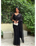 THIS DESIGNER HOT BLACK SAREE IS PERFECT FOR YOUR COCKTAIL EVENING TO RECEPTION PARTY.