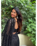 THIS DESIGNER HOT BLACK SAREE IS PERFECT FOR YOUR COCKTAIL EVENING TO RECEPTION PARTY.