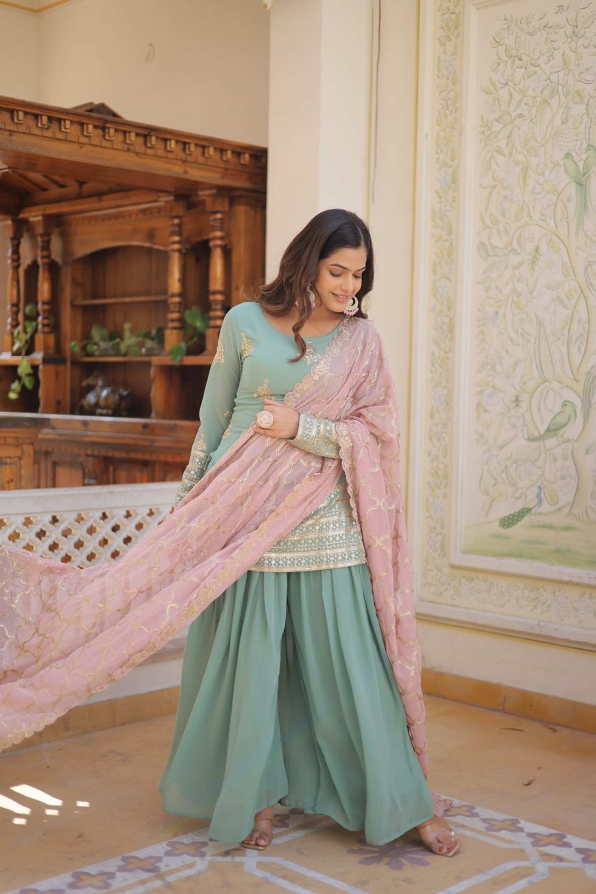 LIGHT GREEN PALAZZO SUIT WITH DUPATTA