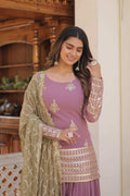 ONION COLOR PALAZZO SUIT WITH EMBROIDERY WORK