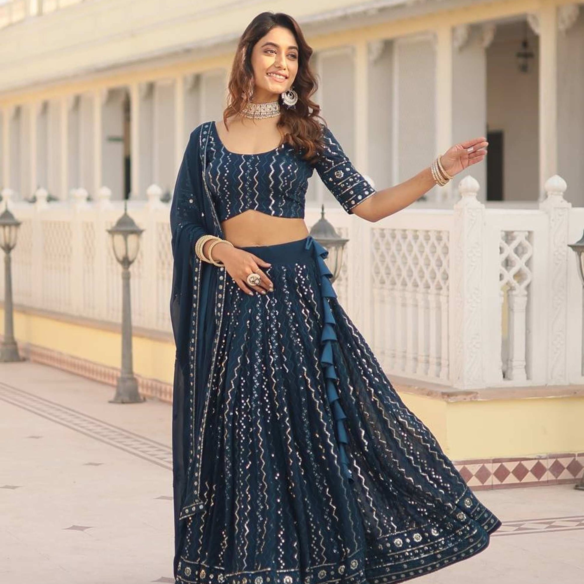 RAMA COLOR LUKHNOWI SEQUINS WORK LEHENGA CHOLI SET