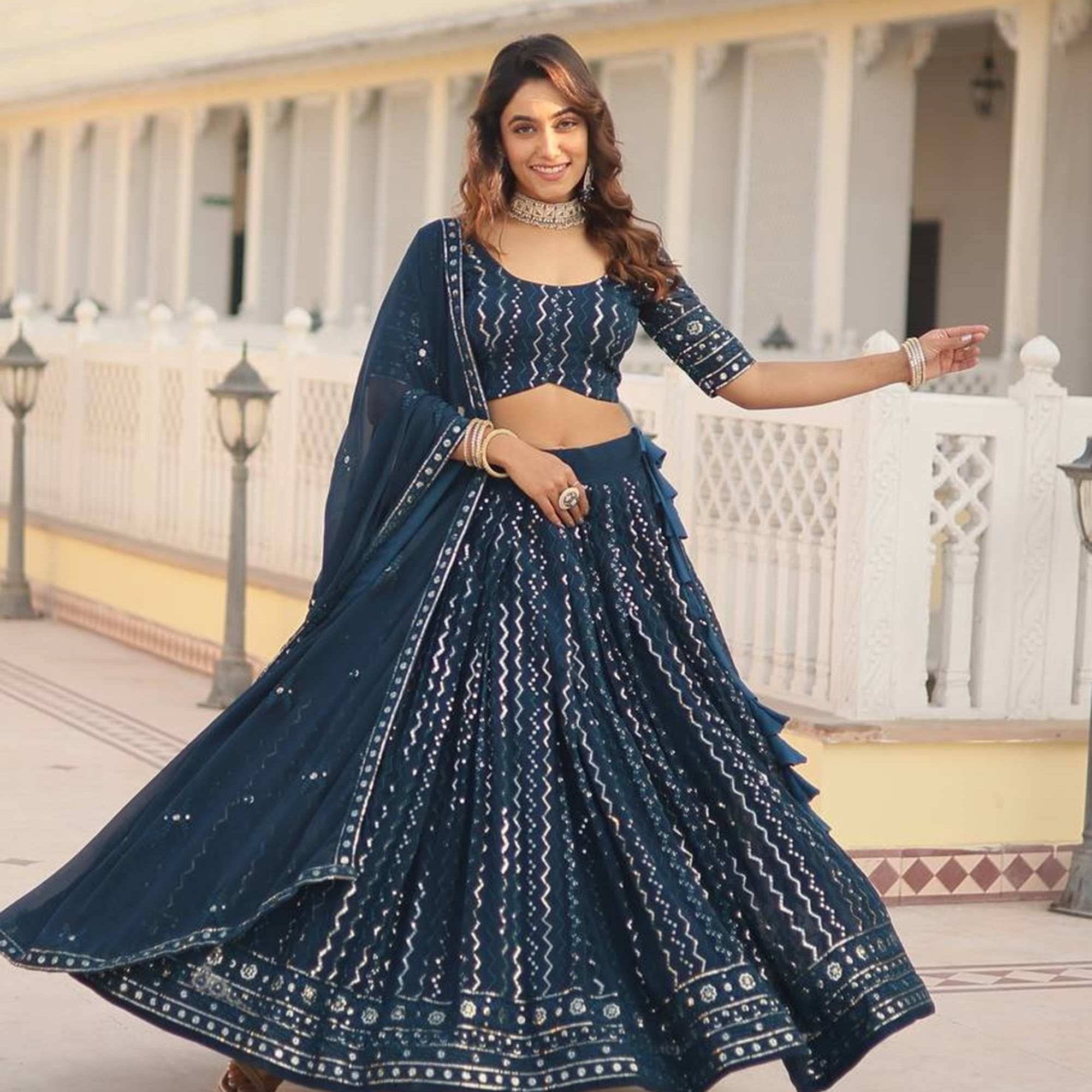 RAMA COLOR LUKHNOWI SEQUINS WORK LEHENGA CHOLI SET