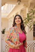DAZZLING PINK COLOR PREMIUM READYMADE JACKET LEHENGA CHOLI SET