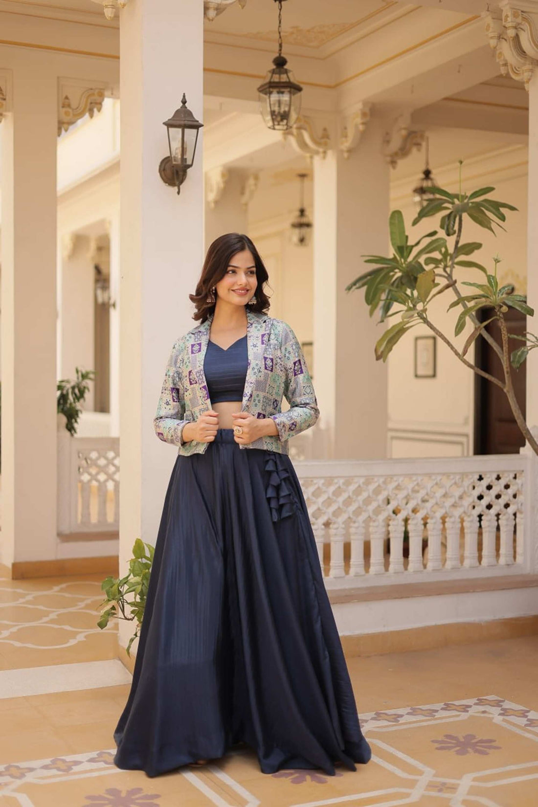 EXQUISITE BLUE COLOR PREMIUM READYMADE JACKET LEHENGA CHOLI SET