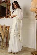 LUXURIOUS WHITE GEORGETTE SHARARA EXQUISITE LUCKNOWI EMBROIDERY