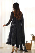 STUNNING BLACK LAHERIYA PRINT GEORGETTE ANARKALI SUIT WITH DUPATTA