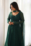 EXQUISITE BOTTLE GREEN KAHERIYA PRINT GEORGETTE ANARKALI SUIT WITH DUPATTA